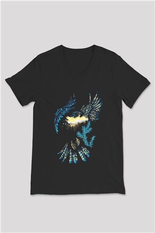 Kartal Siyah Unisex V Yaka Tişört T-Shirt