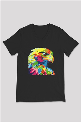 Kartal Siyah Unisex V Yaka Tişört T-Shirt