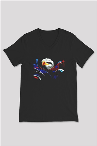 Kartal Siyah Unisex V Yaka Tişört T-Shirt