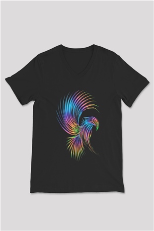 Kartal Siyah Unisex V Yaka Tişört T-Shirt