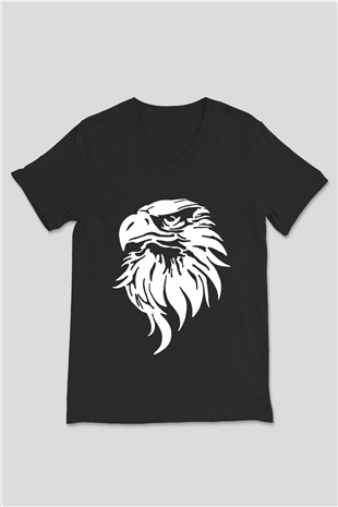 Kartal Siyah Unisex V Yaka Tişört T-Shirt