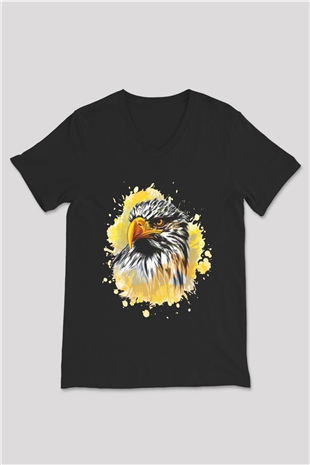 Kartal Siyah Unisex V Yaka Tişört T-Shirt