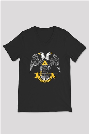 Kartal Siyah Unisex V Yaka Tişört T-Shirt