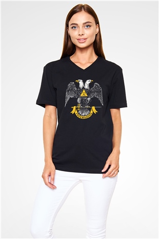 Kartal Siyah Unisex V Yaka Tişört T-Shirt