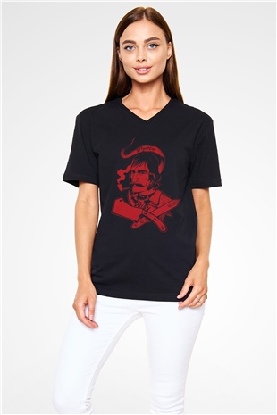 Kasap Siyah Unisex V Yaka Tişört