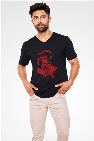 Kasap Siyah Unisex V Yaka Tişört