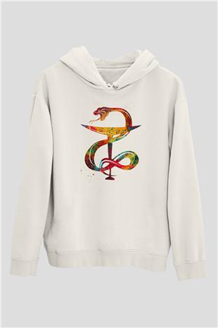 Kasede Hygieia Baskılı Unisex Ekru Hoodie