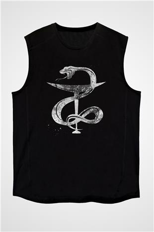 Kasede Hygieia Baskılı Unisex Kolsuz Siyah Tişört - Tshirt