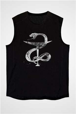 Kasede Hygieia Baskılı Unisex Kolsuz Siyah Tişört - Tshirt