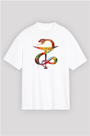 Kasede Hygieia Baskılı Unisex Oversize Beyaz Tişört - Tshirt