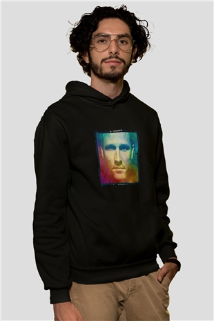 Kaskade Baskılı Unisex Siyah Hoodie