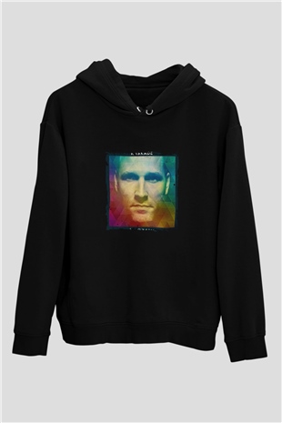 Kaskade Baskılı Unisex Siyah Hoodie