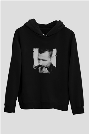 Kaskade Baskılı Unisex Siyah Hoodie