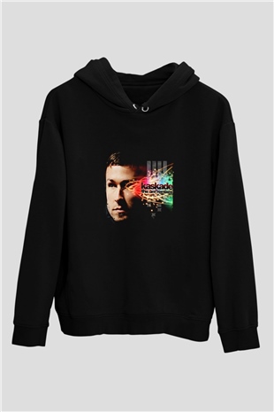 Kaskade Baskılı Unisex Siyah Hoodie