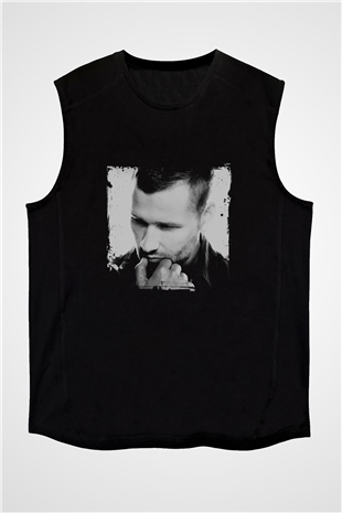 Kaskade Baskılı Unisex Siyah Kolsuz Tişört