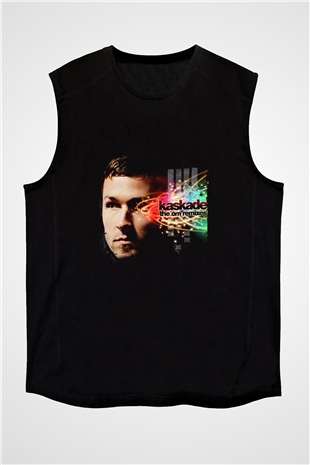 Kaskade Baskılı Unisex Siyah Kolsuz Tişört