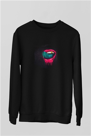 Kaskade Baskılı Unisex Siyah Sweatshirt