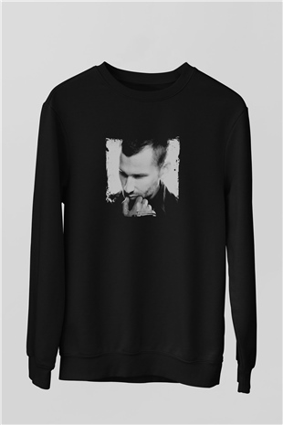 Kaskade Baskılı Unisex Siyah Sweatshirt