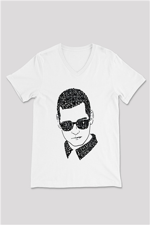 Kaskade Beyaz Unisex V Yaka Tişört