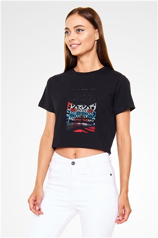 Kaskade Siyah  Crop Top Tişört