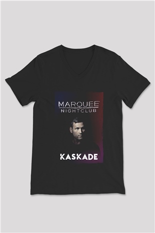 Kaskade Siyah Unisex V Yaka Tişört