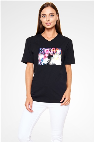 Kaskade Siyah Unisex V Yaka Tişört
