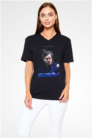 Kaskade Siyah Unisex V Yaka Tişört