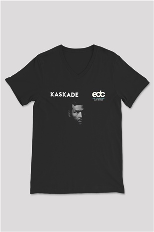 Kaskade Siyah Unisex V Yaka Tişört