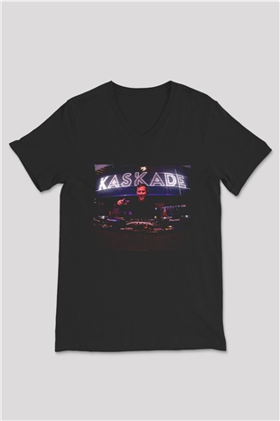 Kaskade Siyah Unisex V Yaka Tişört