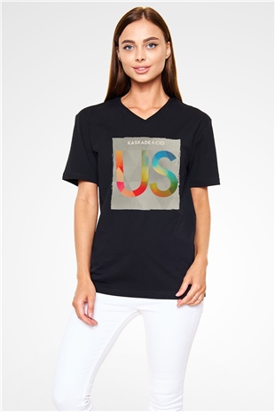 Kaskade Siyah Unisex V Yaka Tişört