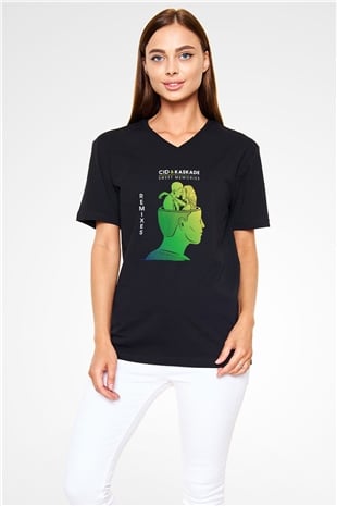 Kaskade Siyah Unisex V Yaka Tişört