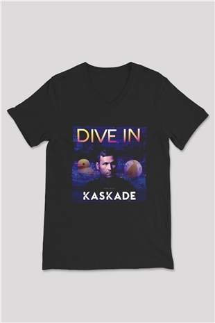 Kaskade Siyah Unisex V Yaka Tişört