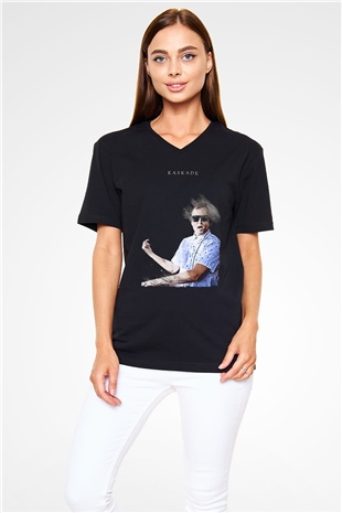 Kaskade Siyah Unisex V Yaka Tişört