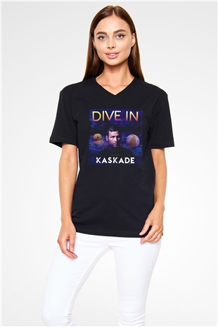 Kaskade Siyah Unisex V Yaka Tişört