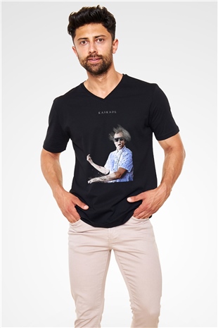 Kaskade Siyah Unisex V Yaka Tişört