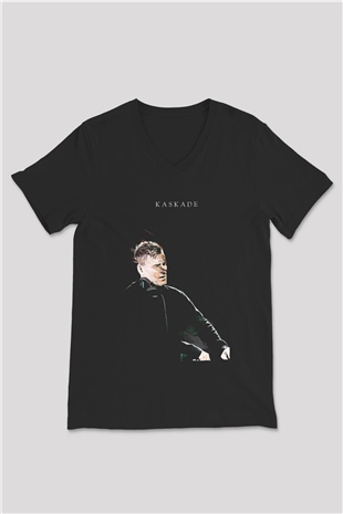 Kaskade Siyah Unisex V Yaka Tişört