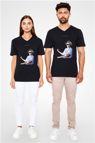 Kaskade Siyah Unisex V Yaka Tişört