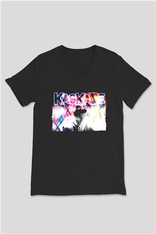 Kaskade Siyah Unisex V Yaka Tişört