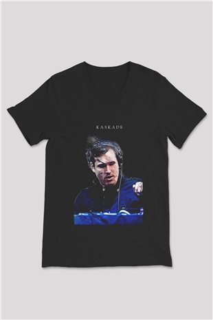 Kaskade Siyah Unisex V Yaka Tişört