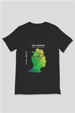 Kaskade Siyah Unisex V Yaka Tişört