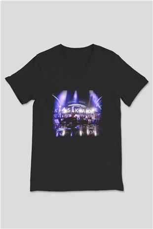 Kaskade Siyah Unisex V Yaka Tişört T-Shirt