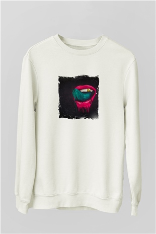 KaskadeBaskılı Beyaz Sweatshirt