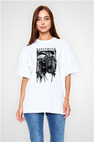 Katatonia Beyaz Unisex Oversize Tişört T-Shirt
