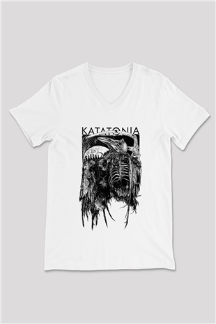 Katatonia Beyaz Unisex V Yaka Tişört T-Shirt