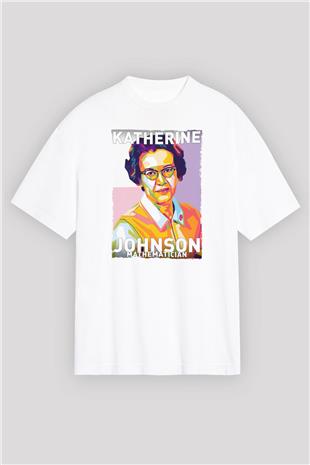 Katherine Johnson Baskılı Unisex Oversize Beyaz Tişört - Tshirt