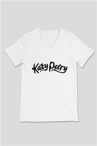 Katy Perry Beyaz Unisex V Yaka Tişört T-Shirt