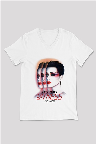 Katy Perry Beyaz Unisex V Yaka Tişört T-Shirt