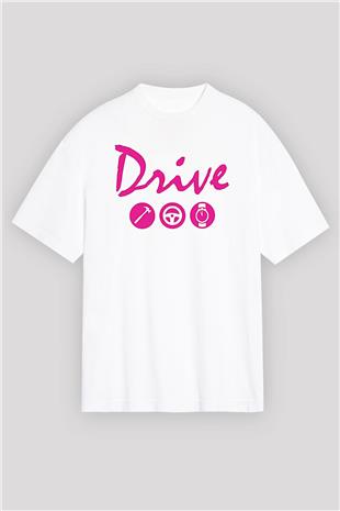 Kavinsky Baskılı Beyaz Unisex Oversize Tişört - Tshirt