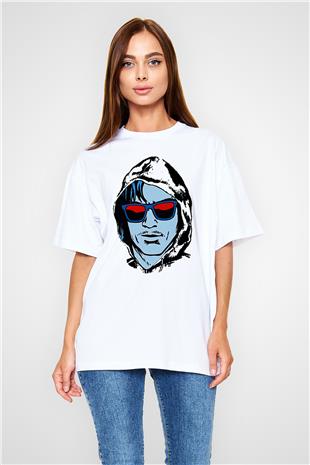 Kavinsky Baskılı Beyaz Unisex Oversize Tişört - Tshirt