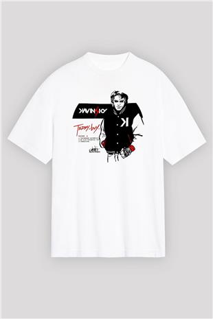 Kavinsky Baskılı Beyaz Unisex Oversize Tişört - Tshirt